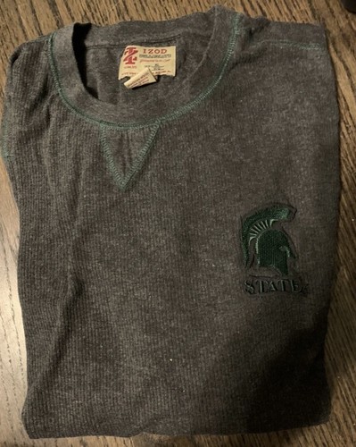 Herren Izod Collegiate Michigan State L/S Shirt gerieben grau grün spartaner XL - Bild 10 von 12