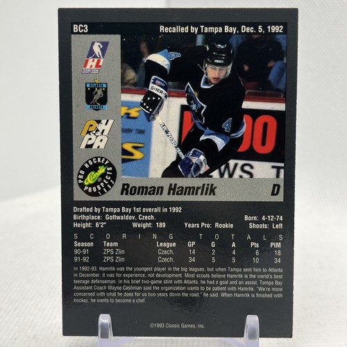 1993 Classic Pro Hockey Prospects Bonus Cards /40000 Roman Hamrlik #BC3 - Picture 4 of 6