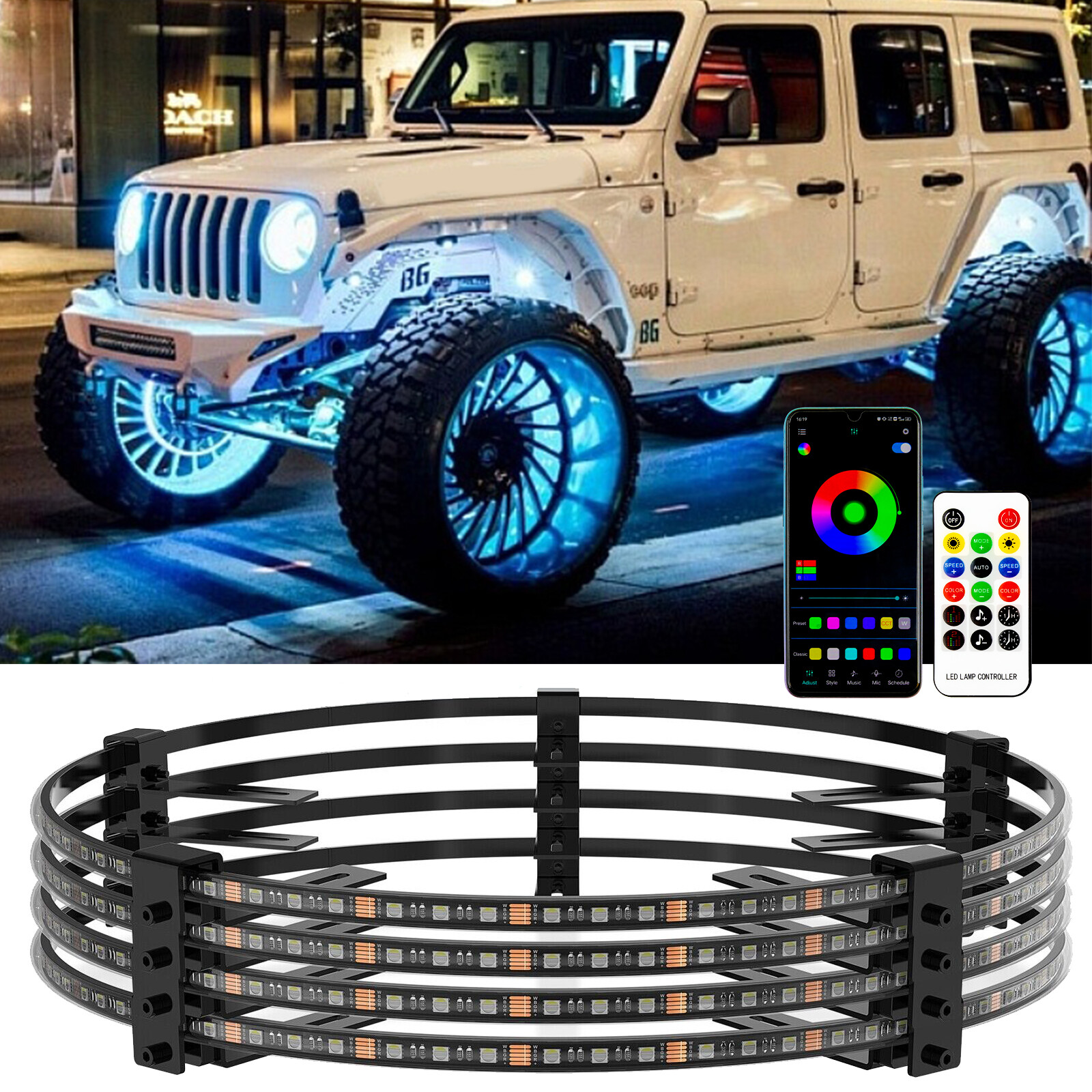 GOODFITMENT 15" RGB LED Wheel Ring Lights For Chevy Silverado 1500 1999-2024 – 4-Piece Kit With Bluetooth