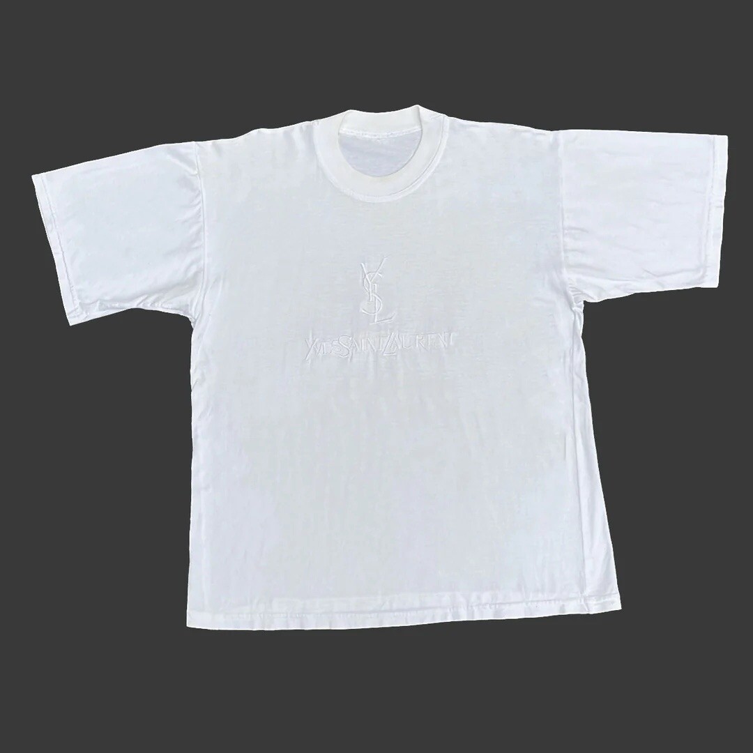 T shirt YSL Yves Saint Laurent anni 90 vintage logo ricamato