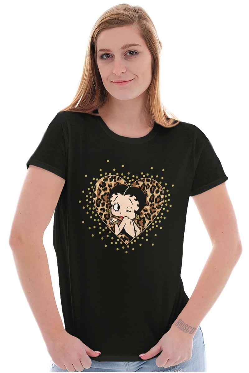 Betty Boop Retro Cartoon Cheetah Print Heart Womens Top
