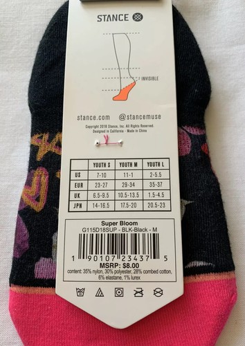 Stance Socks Girls Super Bloom Floral Sz M 11-1 Invisible Height Youth Kids NWT - Picture 3 of 5