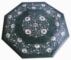 18" Green Marble Table Top Semi Precious Stones Inlay Handicraft