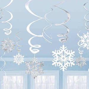hanging twirling snowflake decorations metallic foil winter