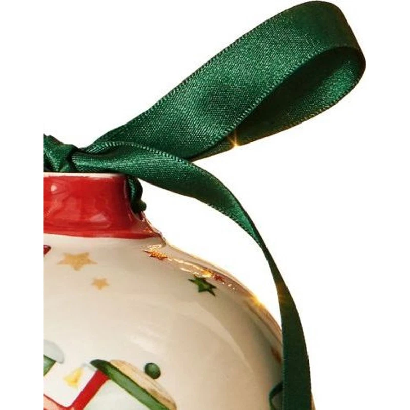 Palla di Natale Ceramica BRANDANI Trenino Decorazione Albero 10 cm Fiocco Raso, fotografia 4 di 9