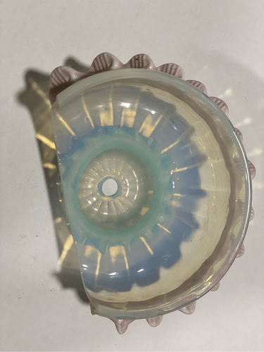 Antique Bobeche Chandelier Replacement Part Murano Glass Ruffled Pink Blue with - Picture 3 of 7