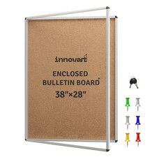 INNOVART 38  x28  Enclosed Bulletin Board, Weatherproof Outdoor Enclosed Cork