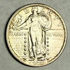 1918 STANDING LIBERTY silver quarter. Slider-UNC, full head, lt cleaning. #nud1