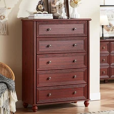 Farmhouse 5 Drawers Dresser for Bedroom, Wood 45" Tall Dressers Chest of Drawers