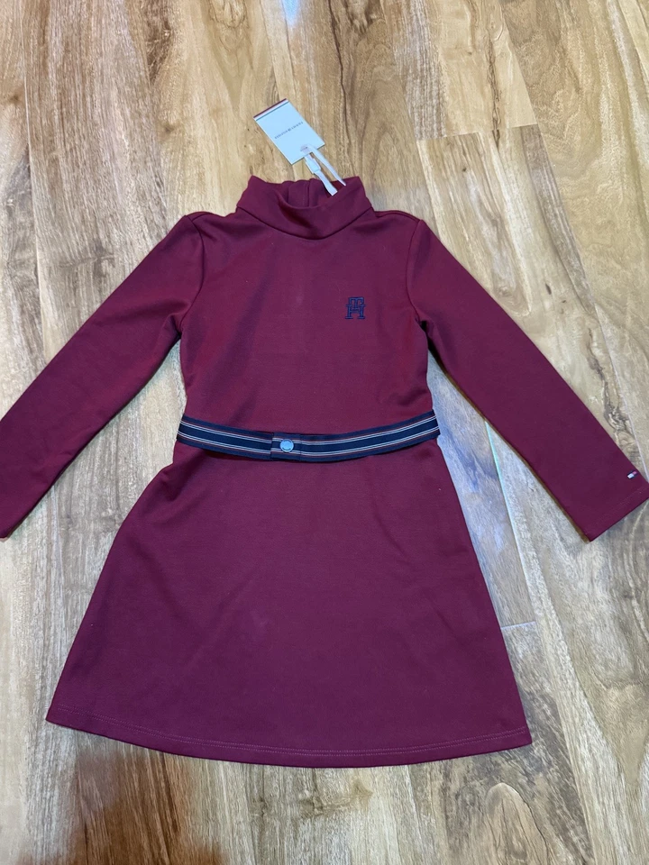 Tommy Hilfiger Girl’s Burgundy Red Dress With Belt For 4  Years BNWT - Image 3 of 4