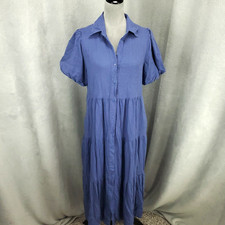 Tahari Womens Dress Size Medium Linen Blend Puff Sleave Shift Collared Blue