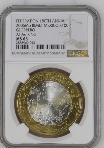 Mexico ✮ 2006 ✮ 100 Pesos ✮ NGC MS 65 ✮ Guerrero - 2nd St Series ✮ Bi-Metal ✮