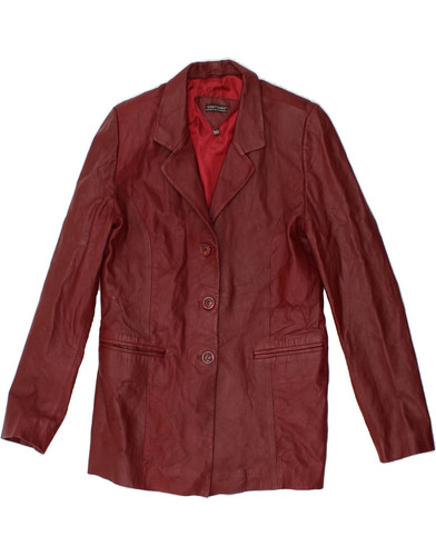 VINTAGE Womens Leather 3 Button Blazer Jacket UK 14 Large Burgundy Leather AF03 - Picture 1 of 4