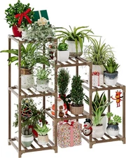 Wood Plant Stand Indoor Outdoor Shelf Rack Multiple Plants 3 Tiers Ladder Boho