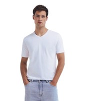 Springfield Lycra-T-Shirt Mit V-Ausschnitt, Weiß, GrößE M