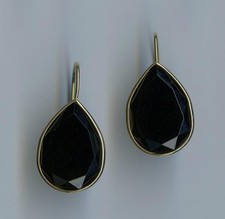 14K 3.13 Gram Solid Yellow Gold 19mm Pear Black Onyx Solitaire Hook Earrings PA