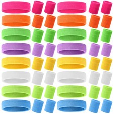 48pcs 16 Sets Neon 80's Sweatbands for Women Men Headband Wristband Set 16 He...