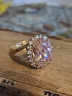 Vtg Camrose & Kross Goldtone Pink Clear Crystal Oval Ring