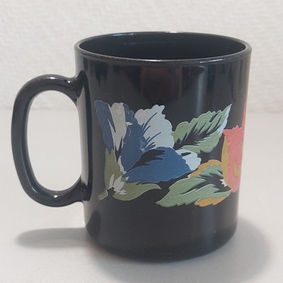 Arcopal großer Kaffeebecher Schwarz Blumenmuster Höhe 9,2cm - mehrere vorhanden
