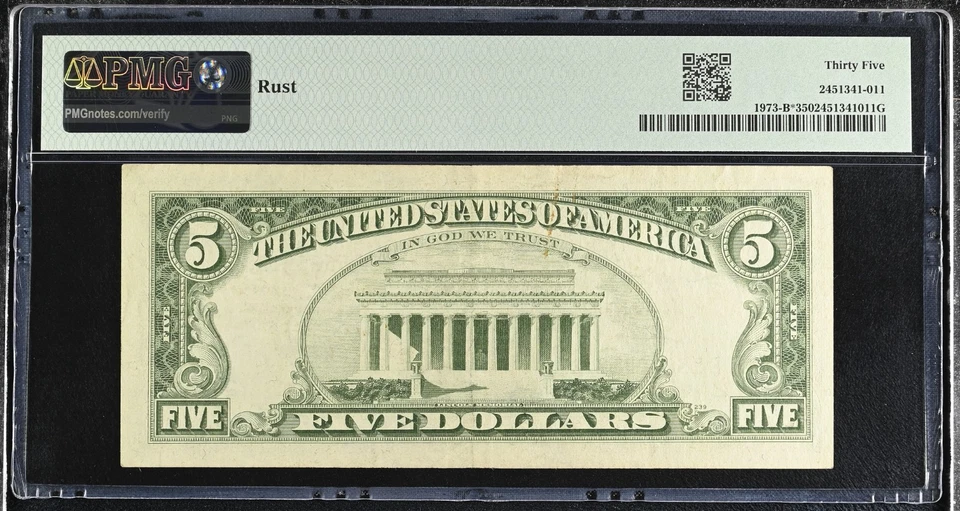 $5 1974 *STAR* Federal Reserve Note New York, $5 1974 Small Size FR 1973-B* - Image 2 of 2