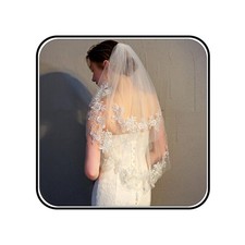 2Tier Lace Wedding Veil Floral Bridal Veil Short White Veils Sparkle Wedding ...