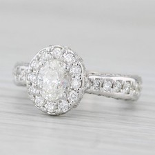 1.50ctw Oval Diamond Halo Engagement Ring 14k White Gold Size 4.5