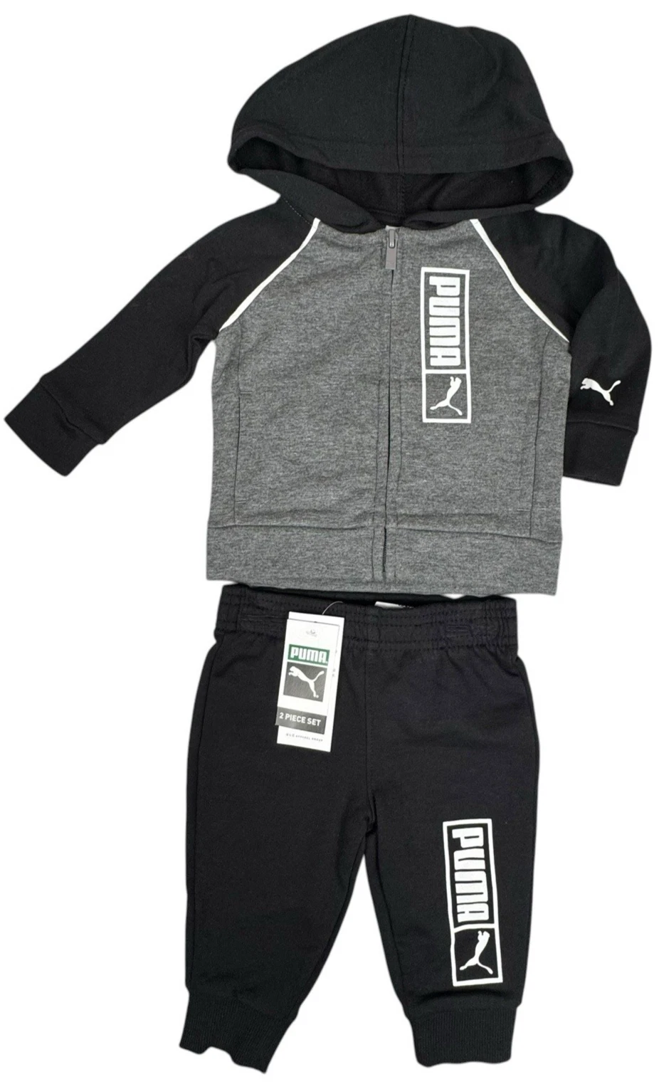 Puma Baby Boy 3-6 Month Hoodie Jogger Set Tech Fleece Outfit Black Gray Cozy