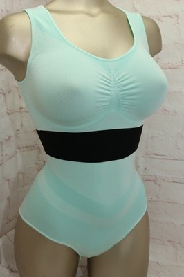 Schlankstütz Mieder Body Gr L 42/44 * STREIFEN * AQUAMARINE * PU/BR SK 3