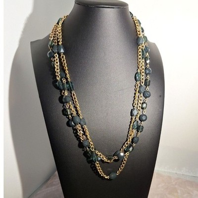 Elegant Beaded Gold Tone Women's Necklace Multi-Layered, Evening Wear Statement