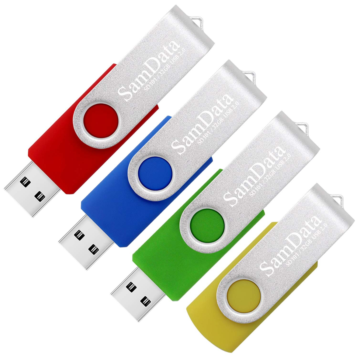 32GB USB 2.0 Flash Drive 4-Pack Swivel Thumb Drive with Keychain Storage