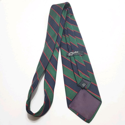 Cravatta Rodes of Louisville verde rosso e blu motivo a righe repp in seta - Foto 5 di 5
