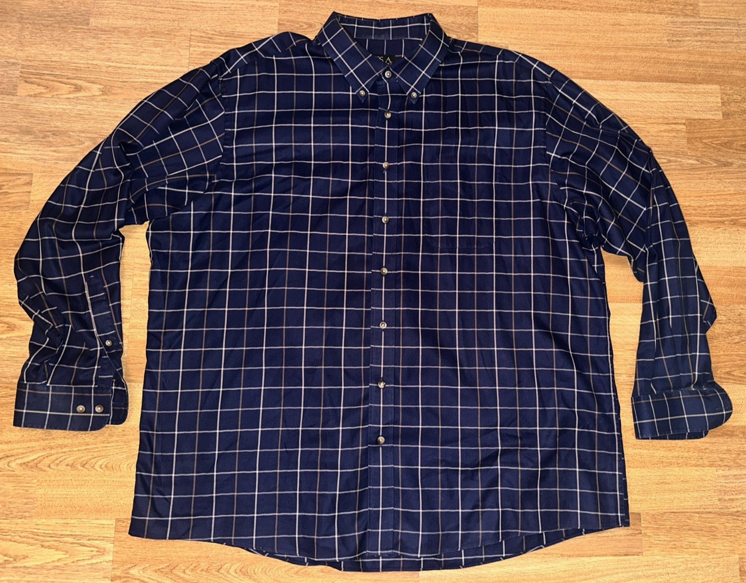Jos. A. Bank Navy Blue Plaid Collared Button Down Long Sleeve Shirt - Size XXL
