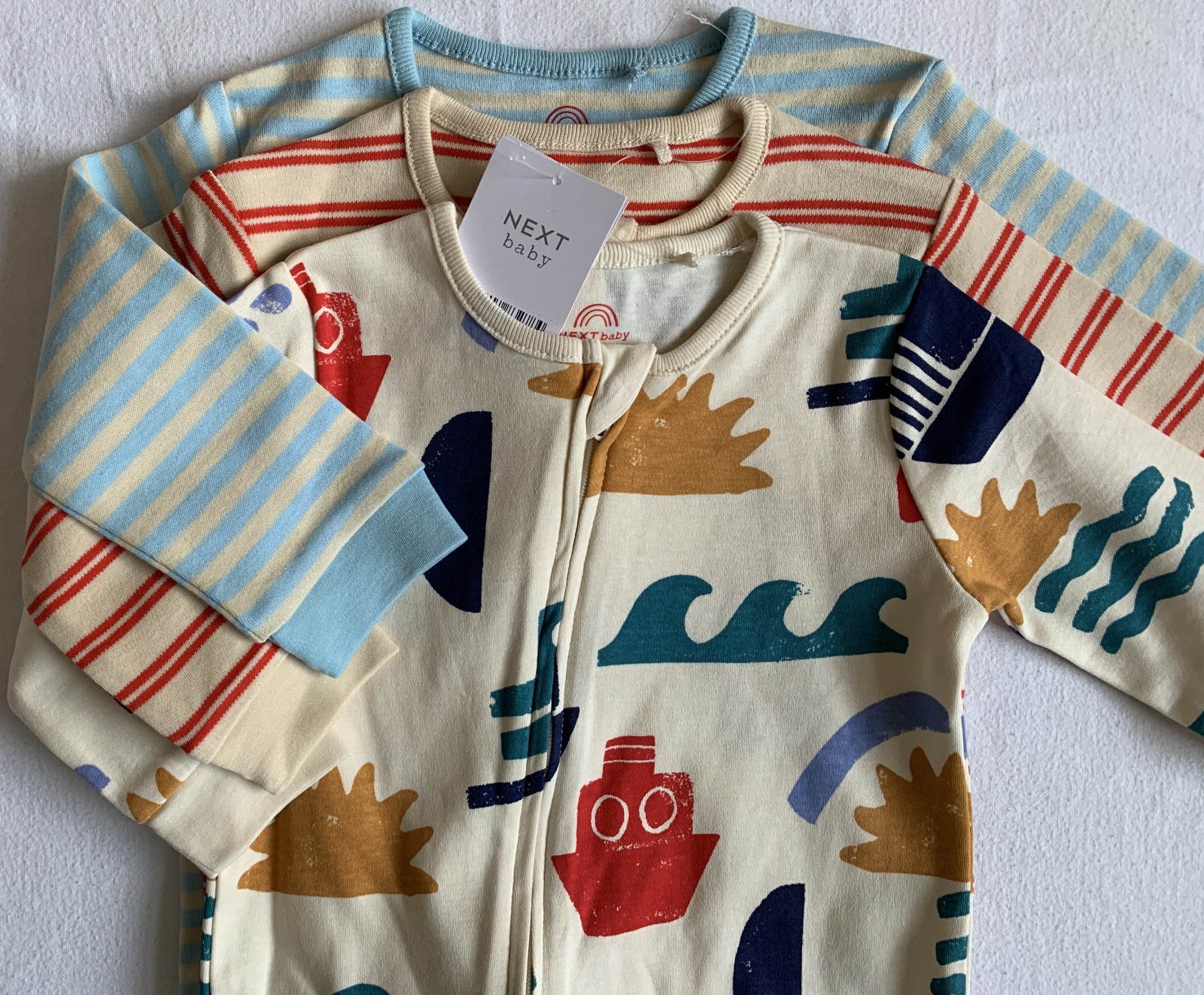 NWT Baby Boys 3pk Red/Blue Footless Sleepsuits 9-12 months NEXT image 2