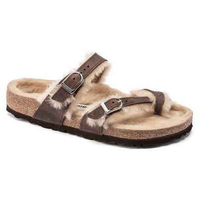 Birkenstock Mayari Shearling Oiled Leather Brown Sandals US5  display picture 1