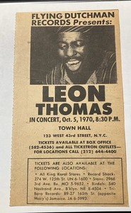 Flying Dutchman Records Ad: Leon Thomas at Town Hall NYC – October 5 1970