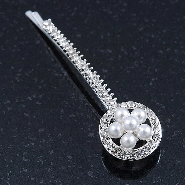 2 empuñaduras para el cabello de cristal de novia/baile de graduación, perlas simuladas 'Flor en círculo'/ Foto 4 de 4