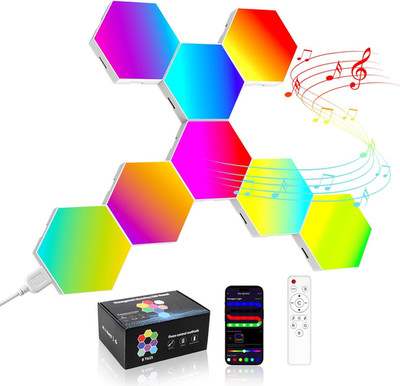 8 Pcs Hexagon LED Panels, Sechseck Gaming Deko LED Wandleuchte, Musik Sync, App-
