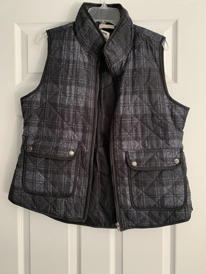 Women’s Kenaf Puffer Vest Size XL  Black Gray Plaid Full Zip Snap Pockets NWT - Image 2 of 4