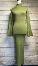Ronny Kobo Charluna Knit Body-Con Midi Dress Sz XS Green Metallic Turtleneck