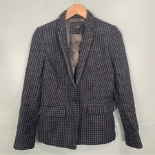 J.Crew Regent 100 Wool Blazer Jacket Houndstooth Olive Amber Women Sz 2