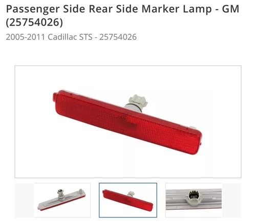 NEW Passenger Side Rear Side Marker Lamp - GM (25754026)2005-2011 Cadillac STS - Picture 1 of 1