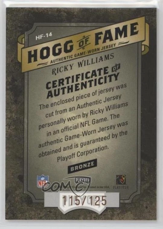 2003 Playoff Hogg Heaven of Fame Bronze Materials /125 Ricky Williams #HF-14 - Image 2 of 2