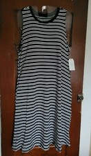 NWT Time and Tru Women's L 12/14 Black White Striped Tank Knit Dress
