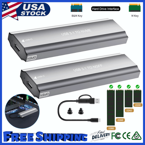 M2 SSD Case NGFF or NVMe Enclosure M.2 to USB Type-C 3.2 SATA Hard Drive Adapter - Picture 1 of 16