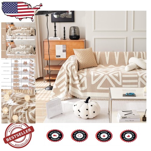 Multi-Functional Khaki Couch Cover – Washable Chenille Sofa Protector 91" x 134"