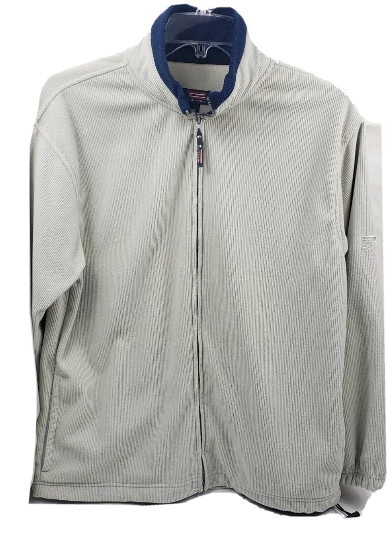 Free Country Mens Medium Gray Blue Fleece Casual Jacket Full Zip