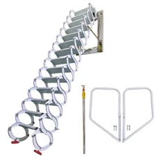 White Folding Loft Ladder Stairs Wall Mounted Pull Down 14Steps 11.48ft 660lbs