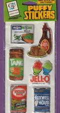 Vintage 1980s GF General Foods Puffy Stickers TANG JELL-0 LOG CABIN SWANSON RICE