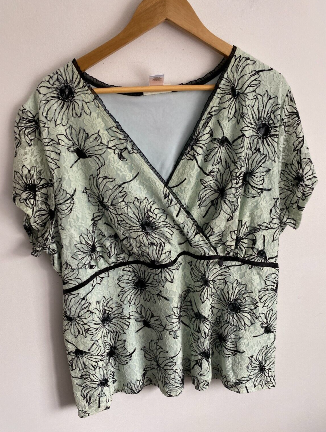 Plus Size 22 Floral V-Neck Cap Sleeve Top in Green and Black