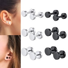 2X Round Ball Stainless Steel Stud Earrings Barbell Stud Earrings for Women Men